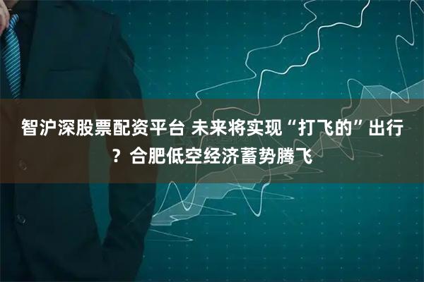 智沪深股票配资平台 未来将实现“打飞的”出行?合肥低空经济蓄势腾飞
