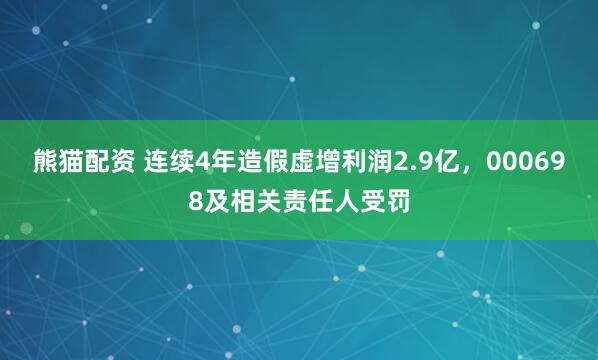 熊猫配资 连续4年造假虚增利润2.9亿,000698及相关责任人受罚